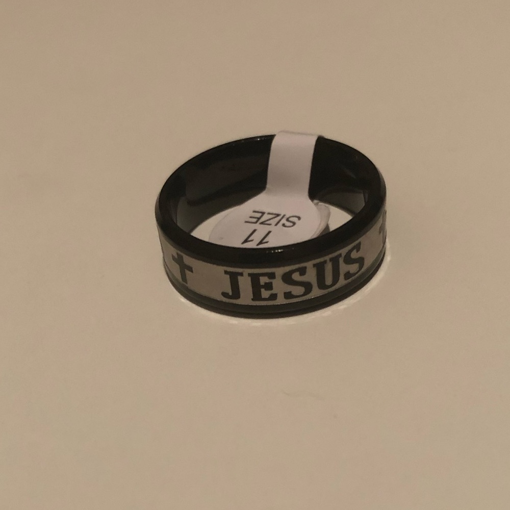 Jesus Christian Band Ring Stainless Steel Black - Picture 3 of 7
